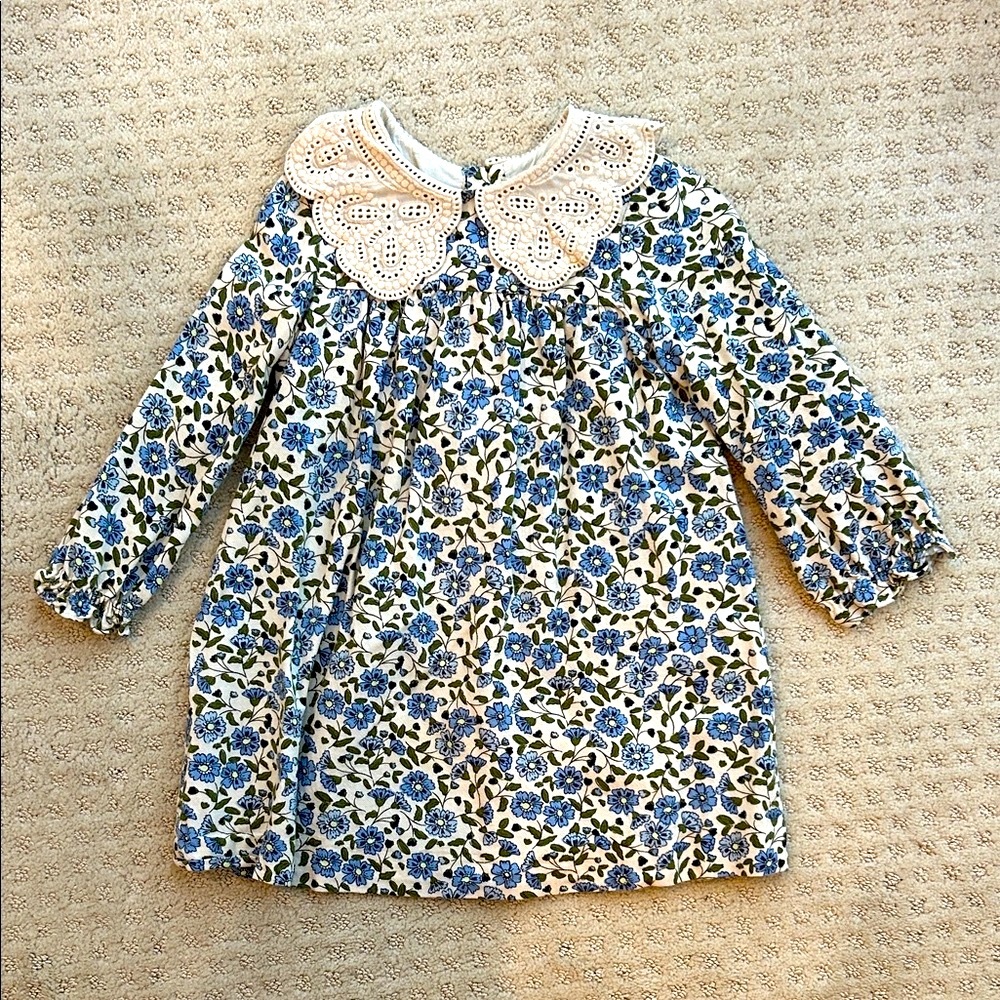 Zara Cream and Blue Lace Collar Dress